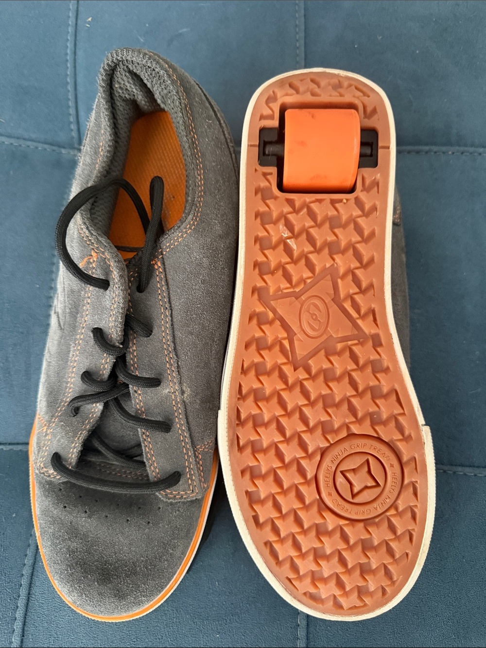 Men's Gray Suede Skate Sneakers with Orange Accent Heelys size 9